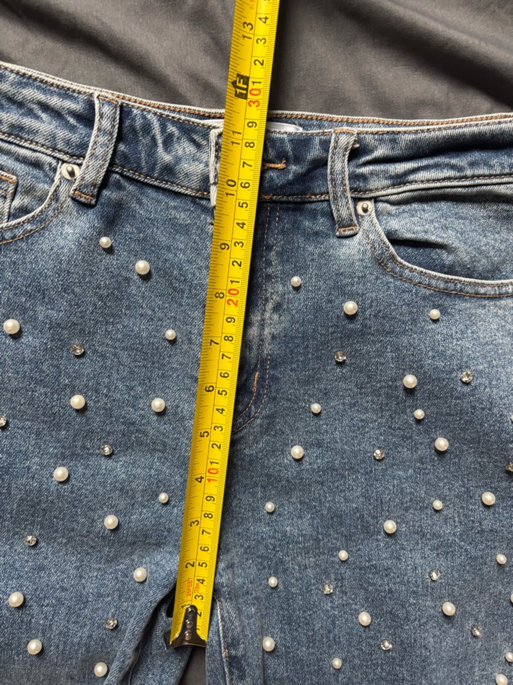 Mica size 28 Pearl and Rhinestone-Embellished Women's Jeans - Light Blue - Picture 6 of 10